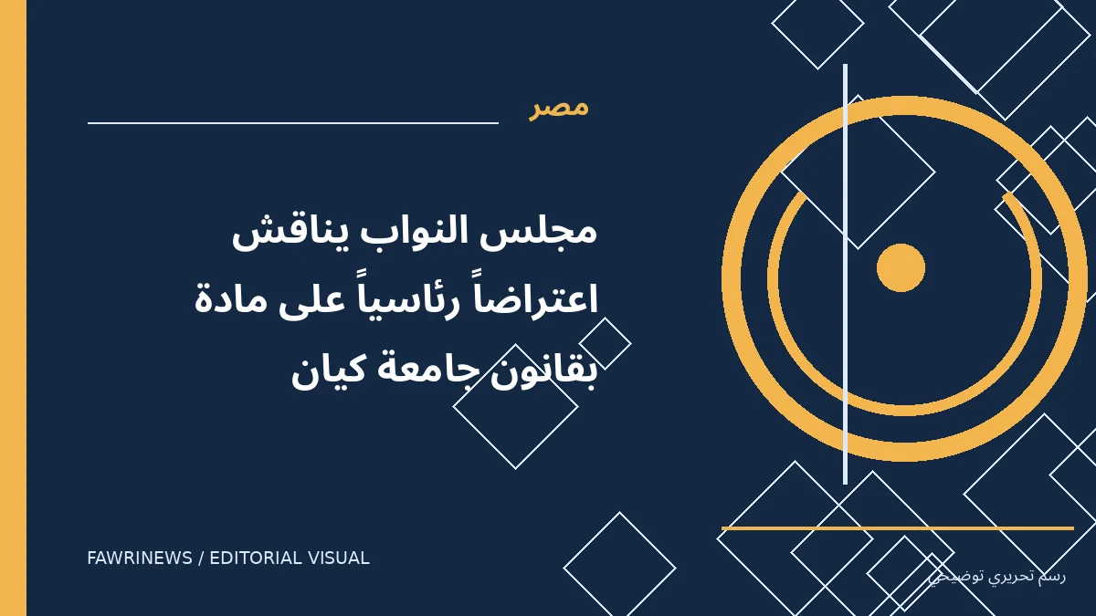 رسم توضيحي تحريري لموضوع: مجلس النواب يناقش اعتراضاً رئاسياً على مادة بقانون جامعة كيان
